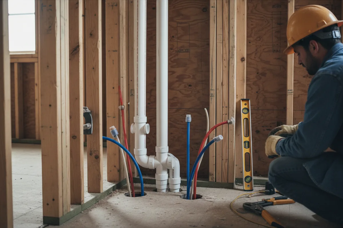 Drain and supply rough-in during Sump Pump Repair in Lagrangeville